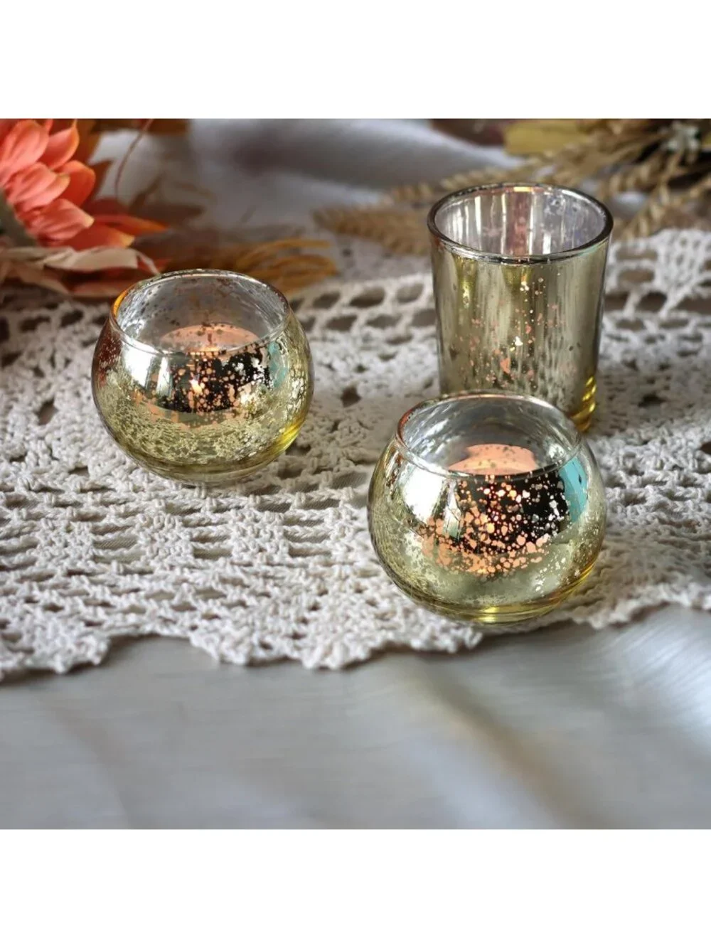 48pcs Gold Mercury Glass Votive Candle Holders for Weddings, Parties & Home